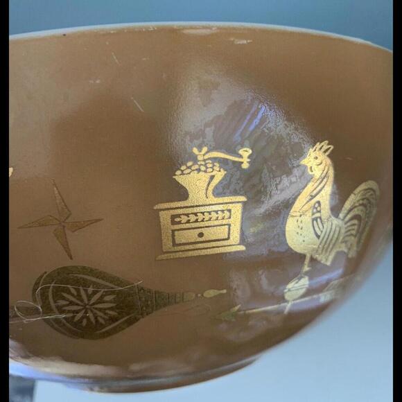 PYREX 444 Early American Cinderella Nesting Mixing Bowl 4 Qt Brown Gold Vintage - Picture 14 of 15